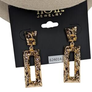 nOir Gold Hammered Chunky Rectangle Drop Earrings